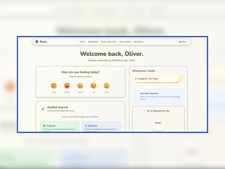 Screenshot of the Koru Mental Wellness application