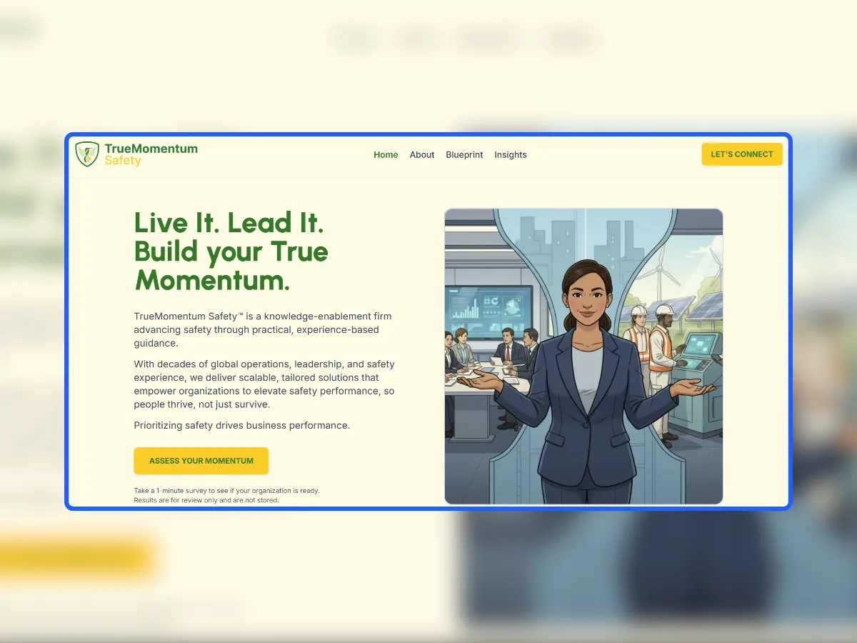 Landing Page of TrueMomentum Safety Website