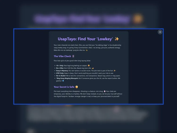 Screenshot of the UsapTayo anonymous chat platform