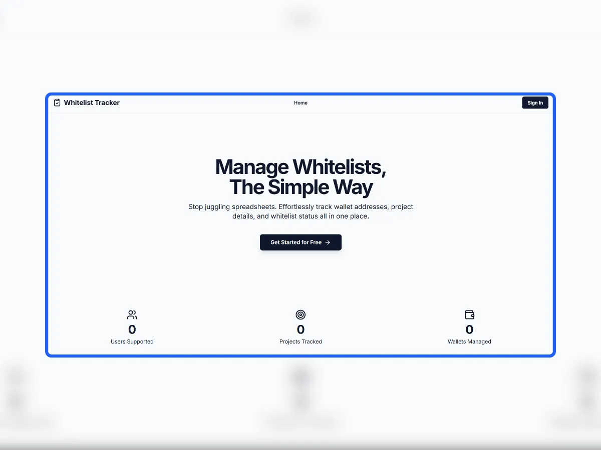 Screenshot of the NFT Whitelist Manager dashboard