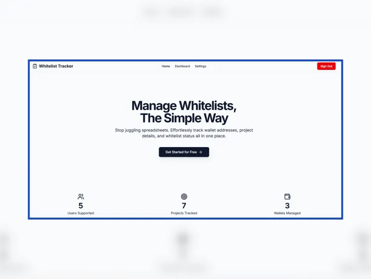 Screenshot of the NFT Whitelist Manager dashboard