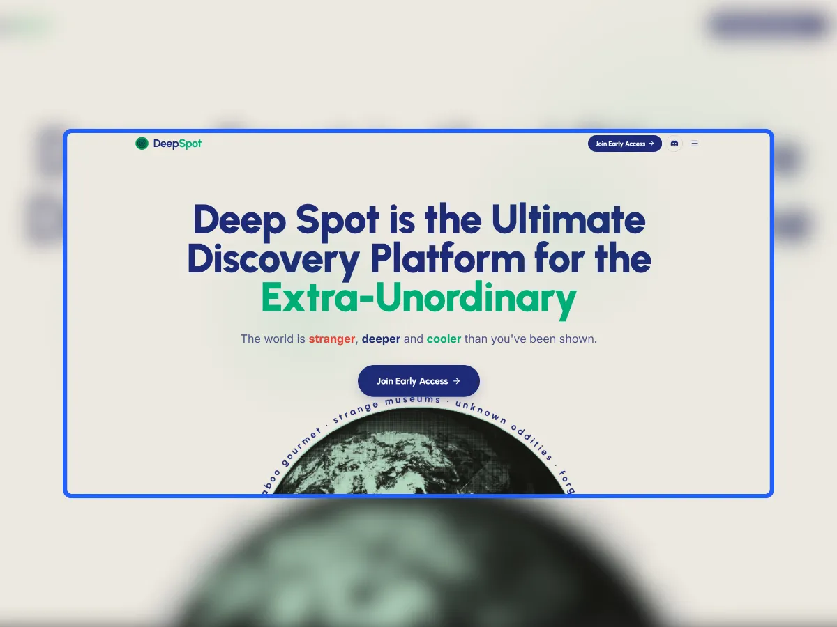 DeepSpot Landing - Waitlist Site Screenshot of the DeepSpot early access landing page