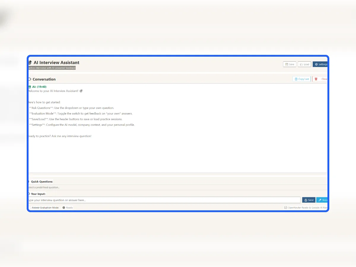 AI Interview Assistant A screenshot of the AI Interview Assistant desktop application